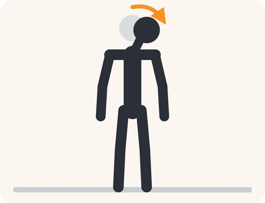 Line drawing of the side bend exercise: the faded figure is the start, the dark figure is the finish, and the orange arrow shows the movement.